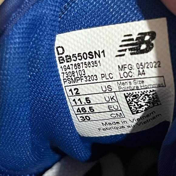 New Balance 550 White and Royal Blue Athletic Shoes? size 12 - Picture 10 of 13